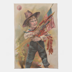 Linge De Cuisine Garçon avec Feux d'Artifice, Drapeau Américain, Im