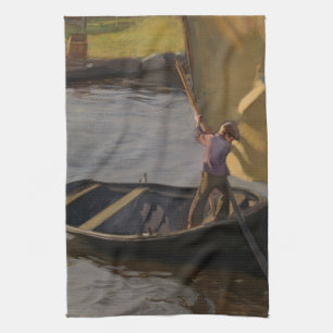 Linge De Cuisine Garçon en voilier sur la rivière (par Magnus Encke