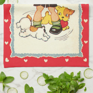 Linge De Cuisine Garçon vintage Saving a Kitten from Racing Chiots