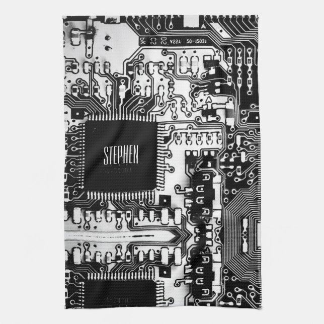 Linge De Cuisine Geek de carte circuit imprimé noir blanc personnal (Vertical)