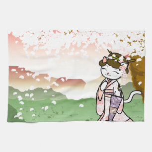 Linge De Cuisine Geisha Kitty de fleurs de cerisier