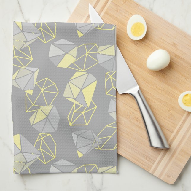 Linge De Cuisine Gemmes géométriques modernes Motif gris et jaune (Quart Plié)