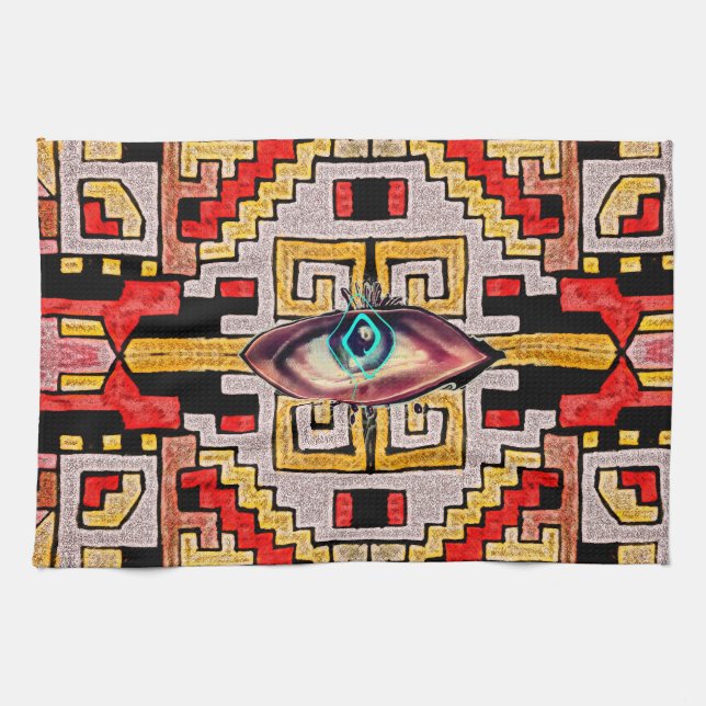 Linge De Cuisine Géométhorique Tribal/Ethnic Motif with Eye (Horizontal)