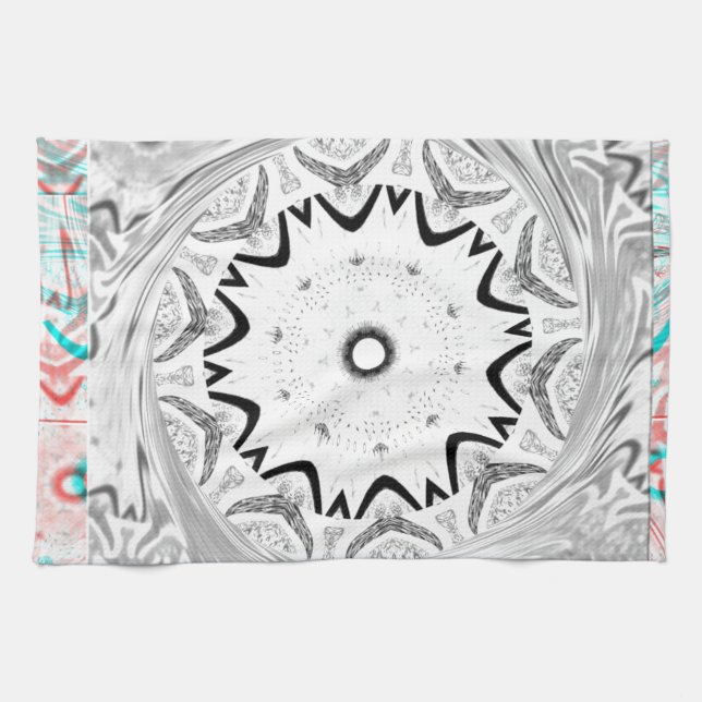 Linge De Cuisine Géométrie en cyan rose africain (Horizontal)