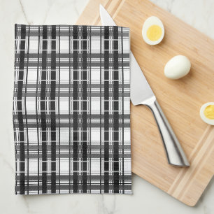 Linge De Cuisine Géométrie Tartan motif noir et blanc à damiers