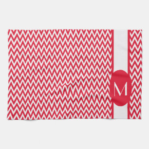 Linge De Cuisine Géranium Elegant Chevron Design avec monogramme