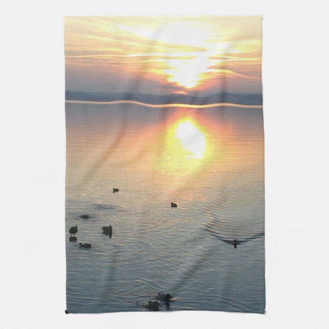 Linge De Cuisine Geschirrtuch Sonnenuntergeng am Voir mit Enten (Vertical)