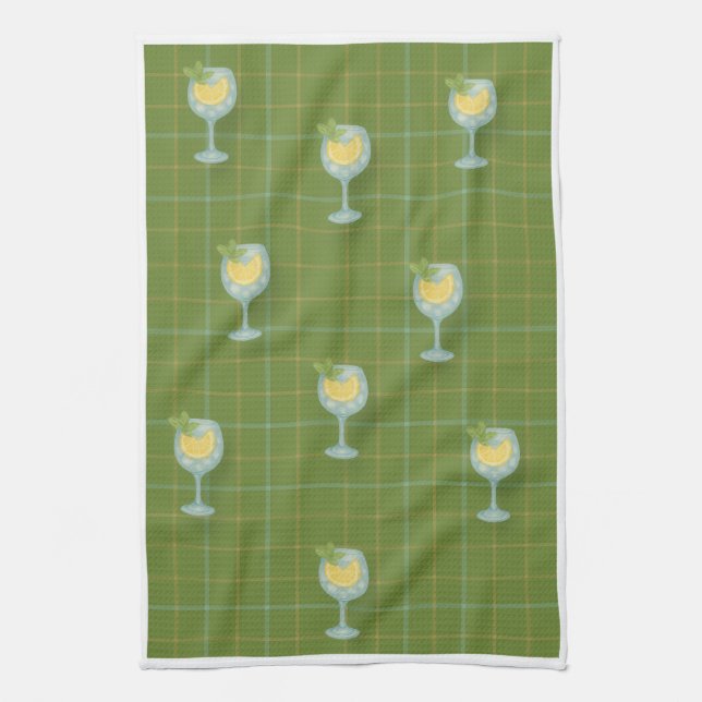 Linge De Cuisine Gin Lover Plaid Tea Towel – Olive  & Ivory  (Vertical)