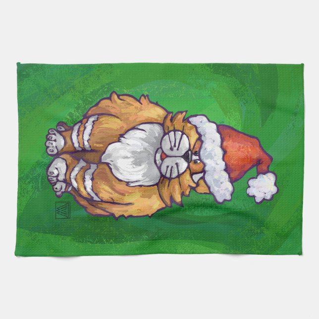 Linge De Cuisine Ginger Chat Noël Sur Vert (Horizontal)