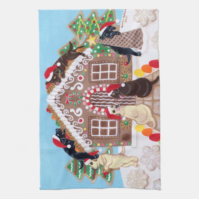 Linge De Cuisine Ginger Pread House Labradors Peinture (Vertical)