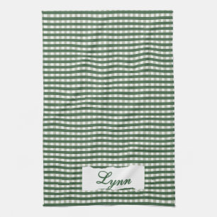 Linge De Cuisine Gingham Vert Classique & Blanc   Nom Personnalisé