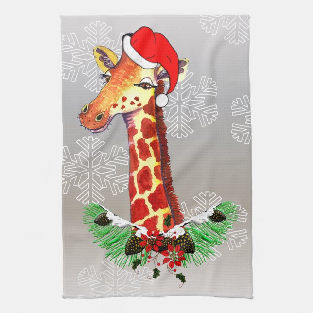 Linge De Cuisine Girafe de Noël (Vertical)