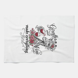 Linge De Cuisine Girafes Et Vin Gravure Vintage Design De T-Shirt_1