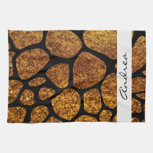 Linge De Cuisine Giraffe d'or, Parties scintillant d'or, Jungle, Vo