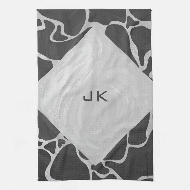 Linge De Cuisine Giraffe Monogramme noir et gris clair (Vertical)