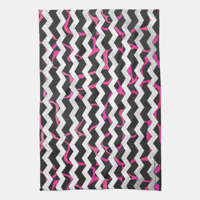 Linge De Cuisine Giraffe rose chaude et noire (Vertical)