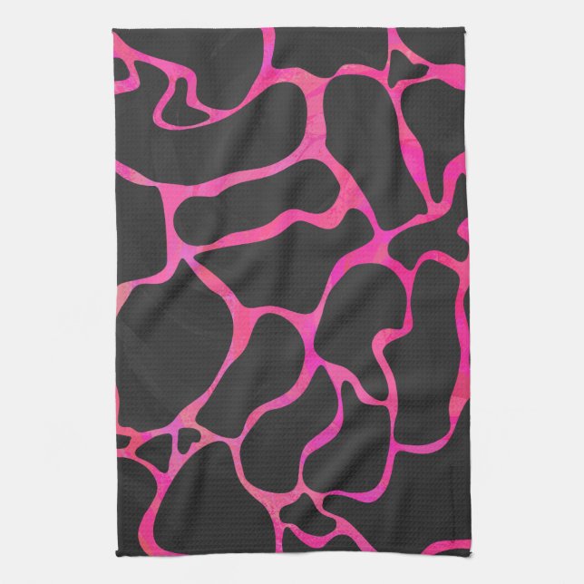 Linge De Cuisine Giraffe rose chaude et noire (Vertical)