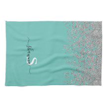 Girly Argent et Monogramme Turquoise Paillettes