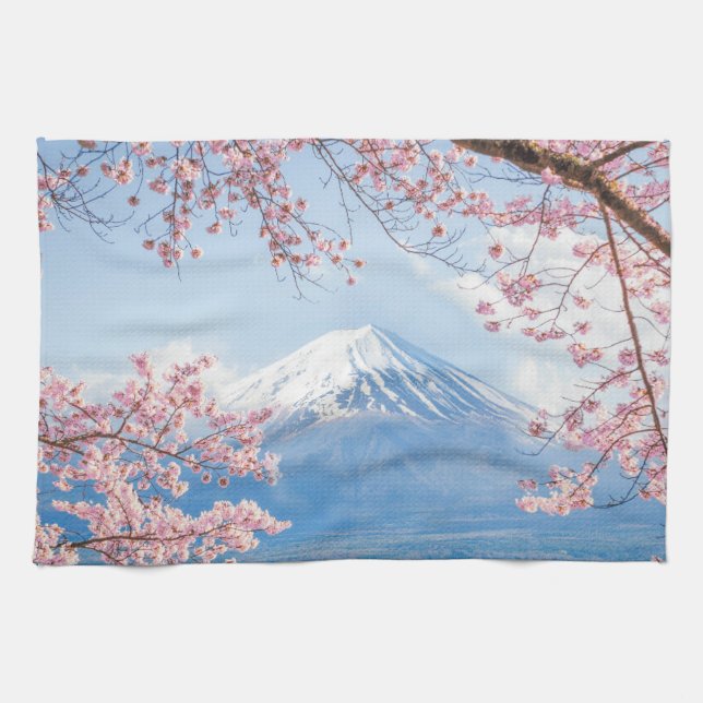 Linge De Cuisine Glace et neige | Cherry Blossoms Mt. Fuji Japon (Horizontal)