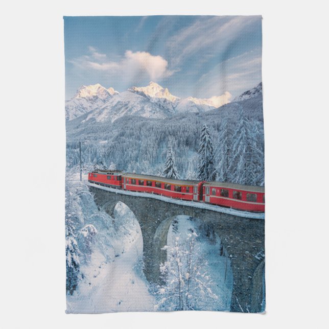Linge De Cuisine Glace et neige | Train Express Red Bernina Suisse (Vertical)