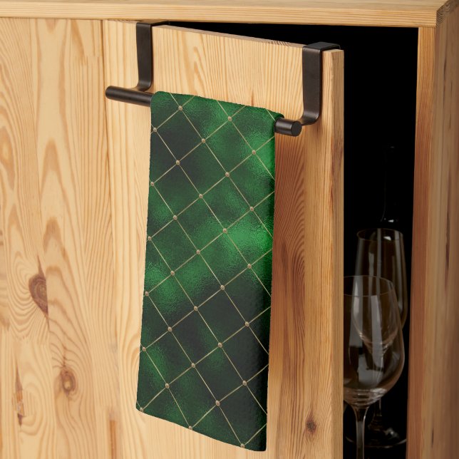 Linge De Cuisine Glam Green Gold Géométrique Graphique (Pliage en tiers)