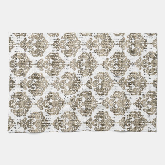 Linge De Cuisine Glamor Rustique Burlap Royal Damask Chic Moderne (Horizontal)