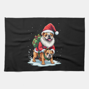 Linge De Cuisine Gnome à cheval sur un bouledogue anglais Noël Xmas
