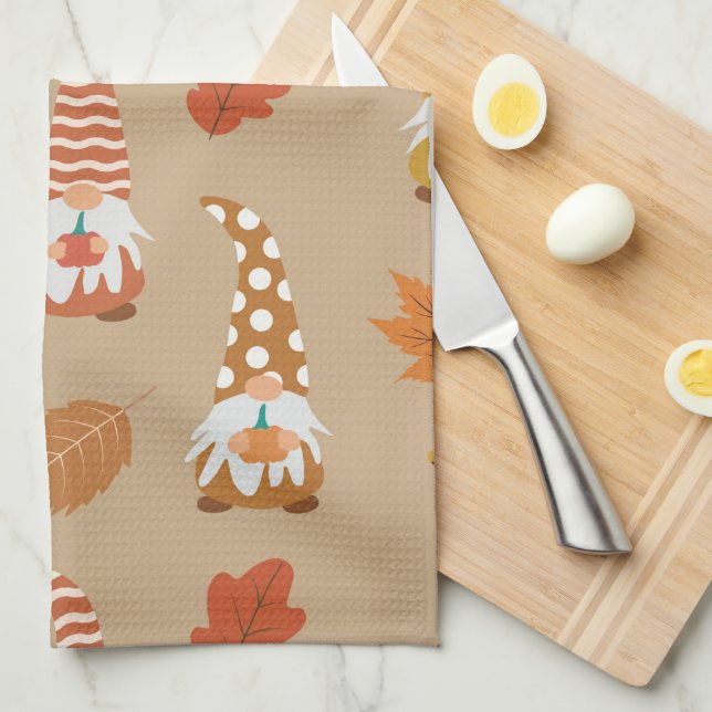 Linge De Cuisine Gnomes d'action de grâce avec feuilles d'automne (Quart Plié)