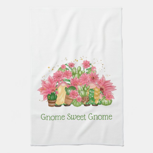 Linge De Cuisine Gnomes floraux vert rose Gnome Gnome Sweet Gnome (Vertical)