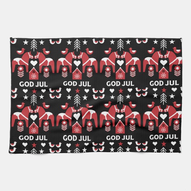 Linge De Cuisine God Jul Swedish Folk Art (Horizontal)