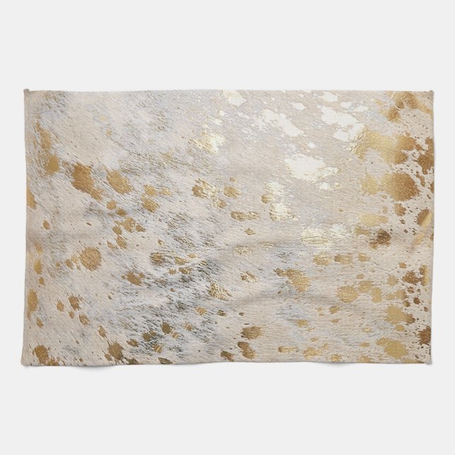 Linge De Cuisine Gold Faux Cowhide Imprimer Metallic Cowgirl Wester (Horizontal)