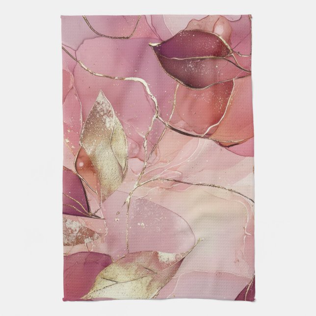 Linge De Cuisine Gold Feuilles Bourgogne Blush Pink (Vertical)