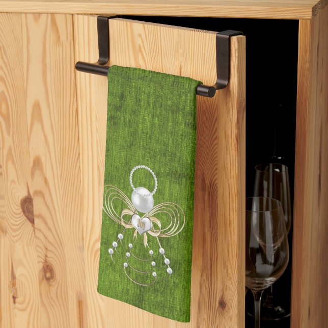 Linge De Cuisine Gold Filigree Noël Angel de Joy Green (Pliage en tiers)