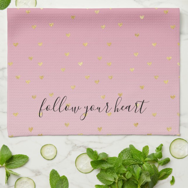 Linge De Cuisine Gold Hearts Blush Pink Ombre (Plié)