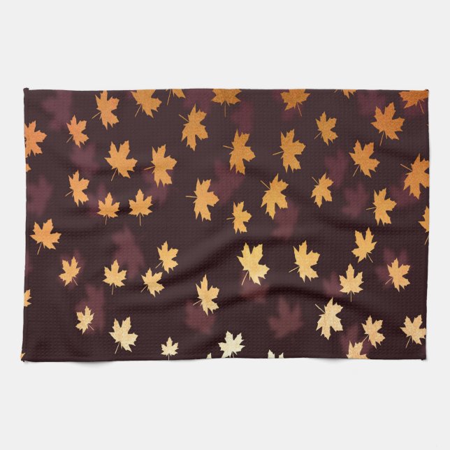 Linge De Cuisine Gold Maple Leaf on dark red (Horizontal)