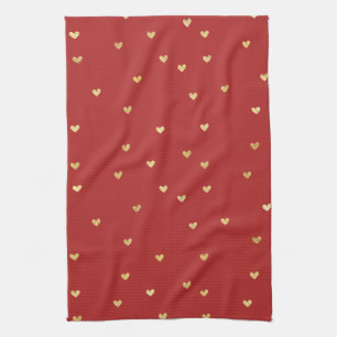 Linge De Cuisine Gold Red Hearts