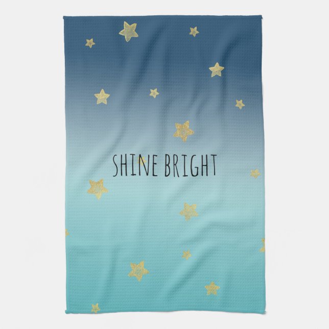 Linge De Cuisine Gold Stars Aqua Blue Ombre devis personnalisé (Vertical)