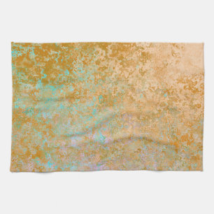 Linge De Cuisine Gold & Turquoise Blue Patina Encre d'alcool Abstra