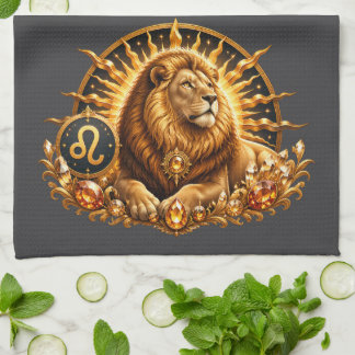 Linge De Cuisine Gold Zodiac Sign Leo With Gemstones Gray