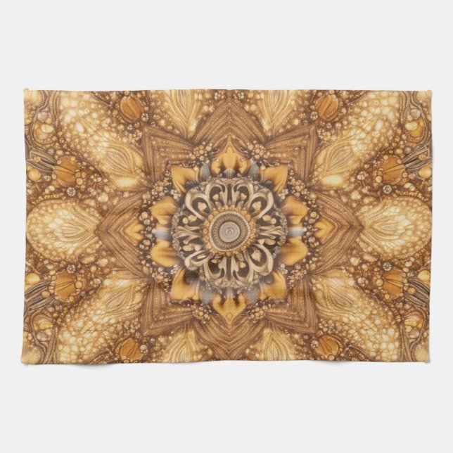 Linge De Cuisine Golden Mandala Kaleidoscope Pattern Kitchen Towel (Horizontal)