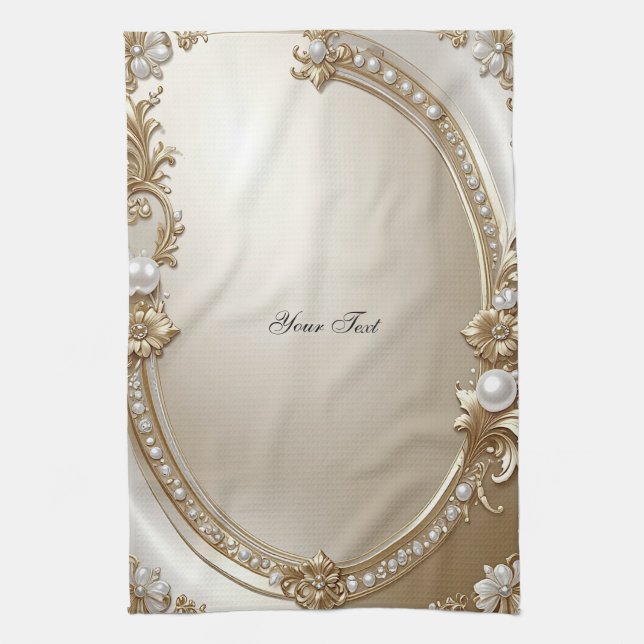 Linge De Cuisine Golden Ornate Frame with Pearls Kitchen Towel (Vertical)