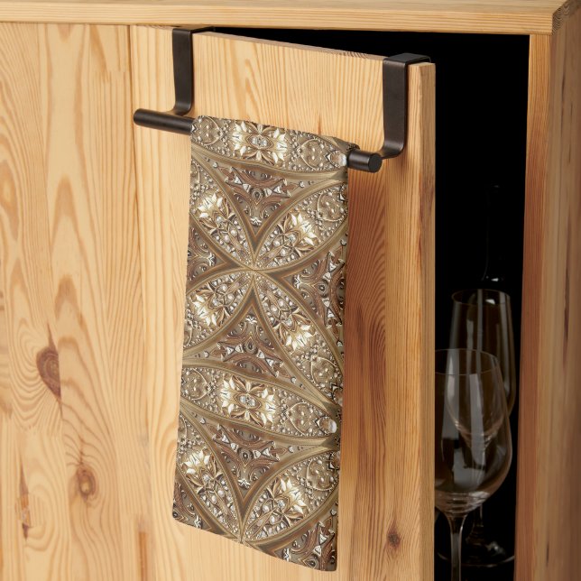 Linge De Cuisine Golden Ornate Kitchen Towel (Pliage en tiers)