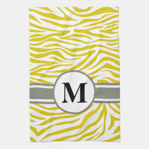 Linge De Cuisine Golden Poppy Safari Zebra avec monogramme