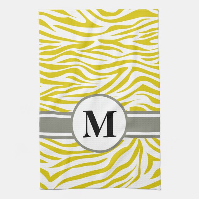 Linge De Cuisine Golden Poppy Safari Zebra avec monogramme (Vertical)