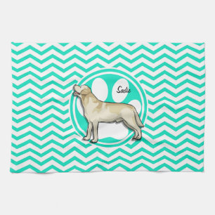 Linge De Cuisine Golden Retriever ; Aqua Green Chevron