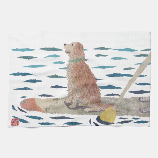 Linge De Cuisine Golden retriever, chien de plage, panneau de (Horizontal)