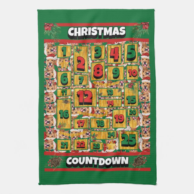 Linge De Cuisine Golden Retriever Compte à rebours Christmas Advent (Vertical)