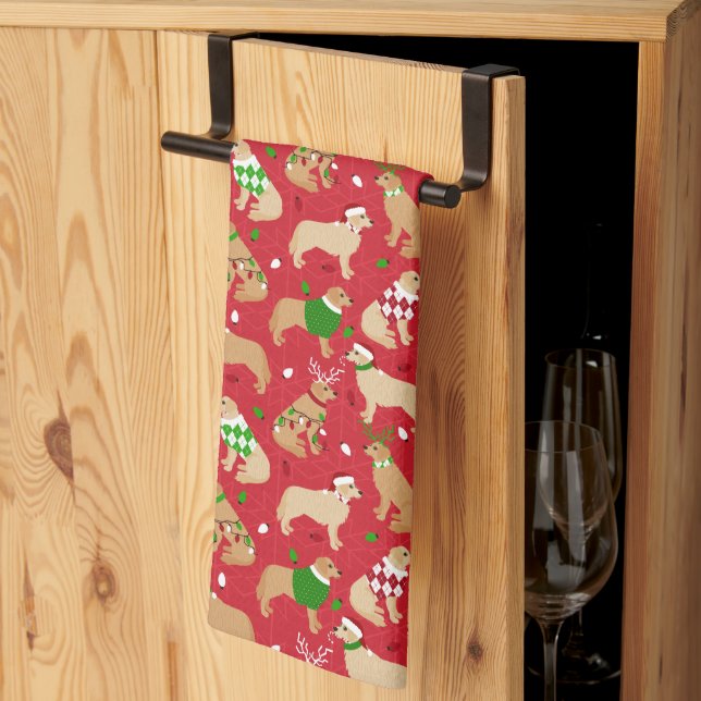 Linge De Cuisine Golden Retriever de Noël (Pliage en tiers)