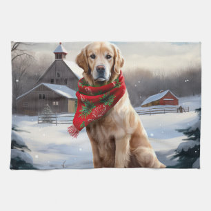 Linge De Cuisine Golden Retriever Dog in Snow Christmas