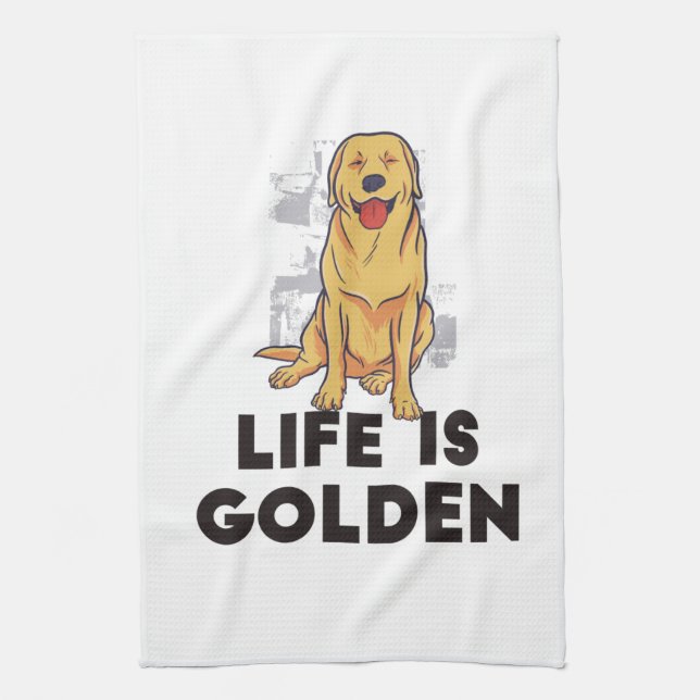 Linge De Cuisine Golden Retriever Dog - La vie est dorée (Vertical)
